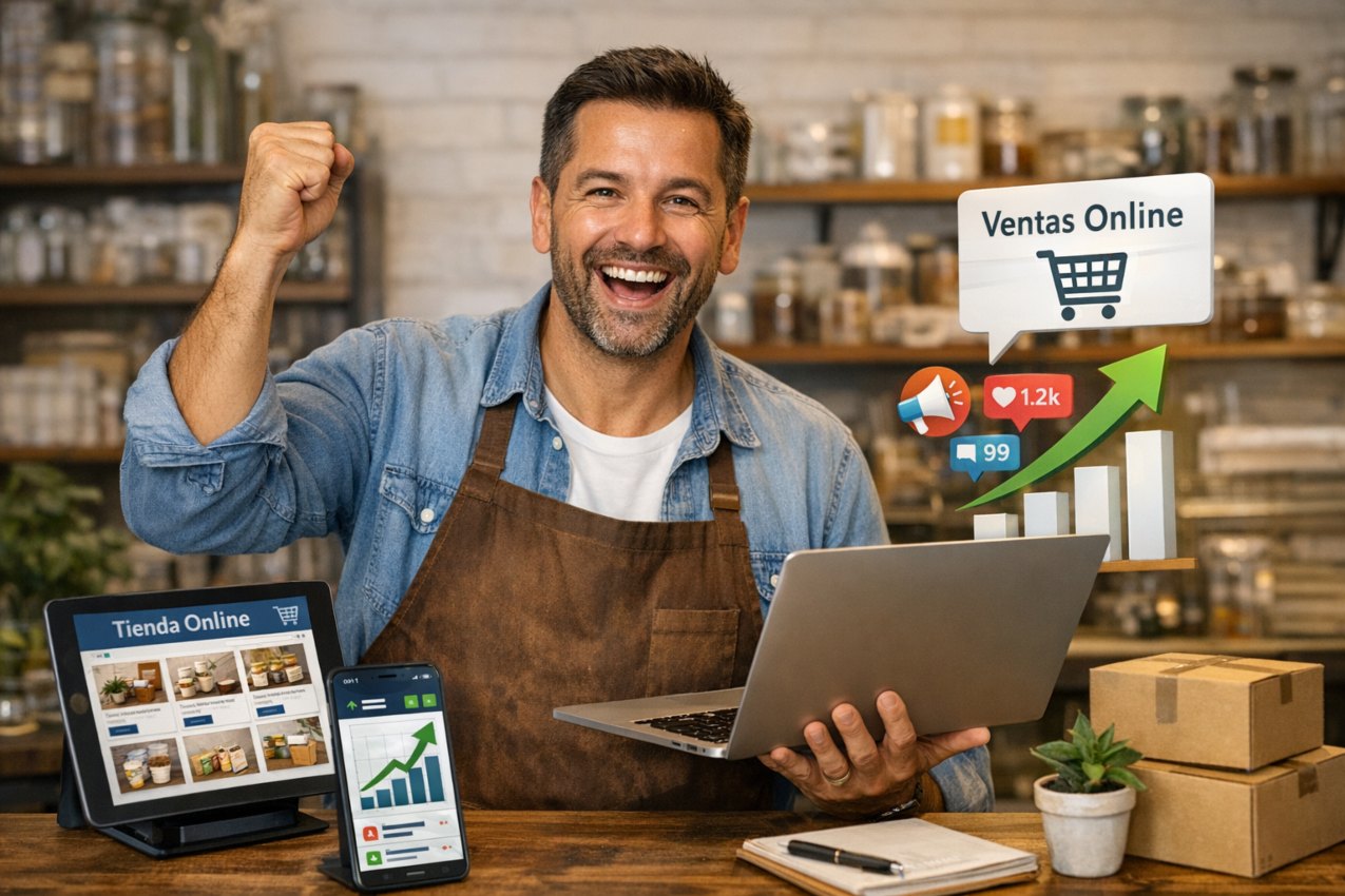 Empresario MYPE feliz con ventas